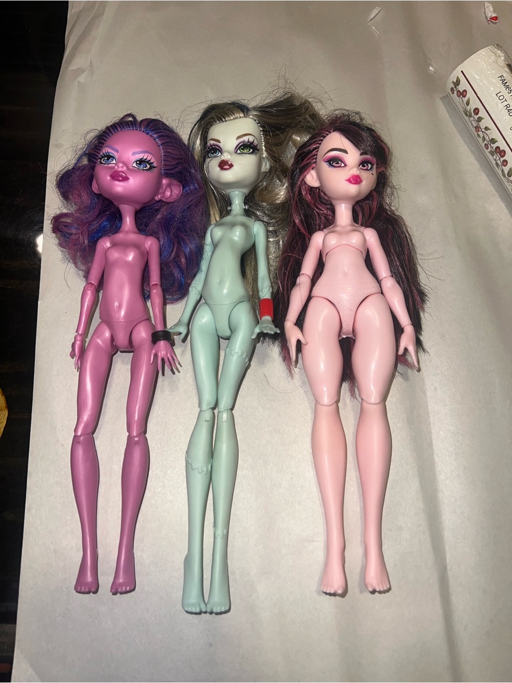 Lot of 3 Monster High dolls featuring Clawdeen Wolf, Frankie Stein, and Draculau